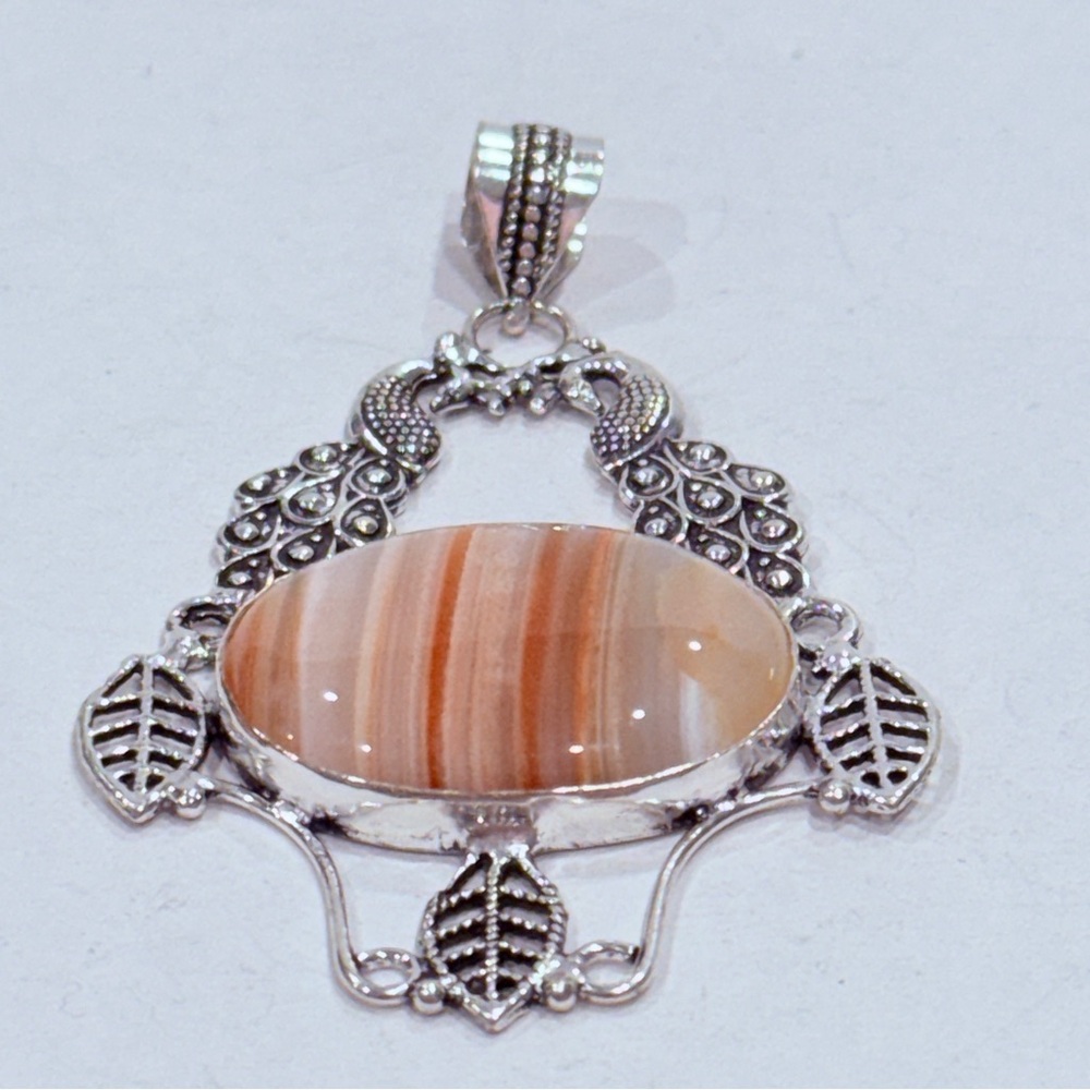 🆕 Natural Botswana Agate Gemstone Big Pendant In Sterling Silver 🆕 - Picture 1 of 11